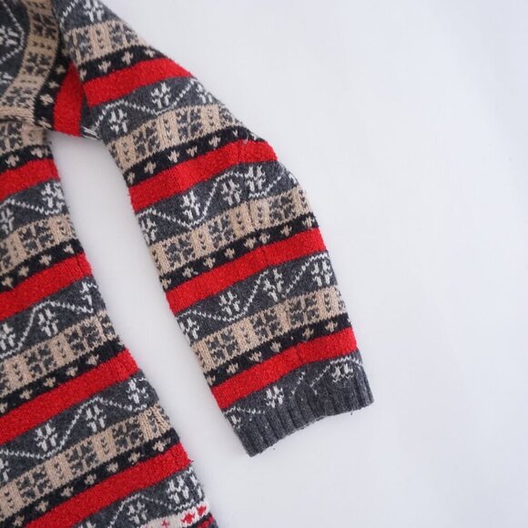 Vintage Liz Claiborne Grey Knit 10% Wool w Red Design Zip Up Cardigan Sweater S - Picture 5 of 10